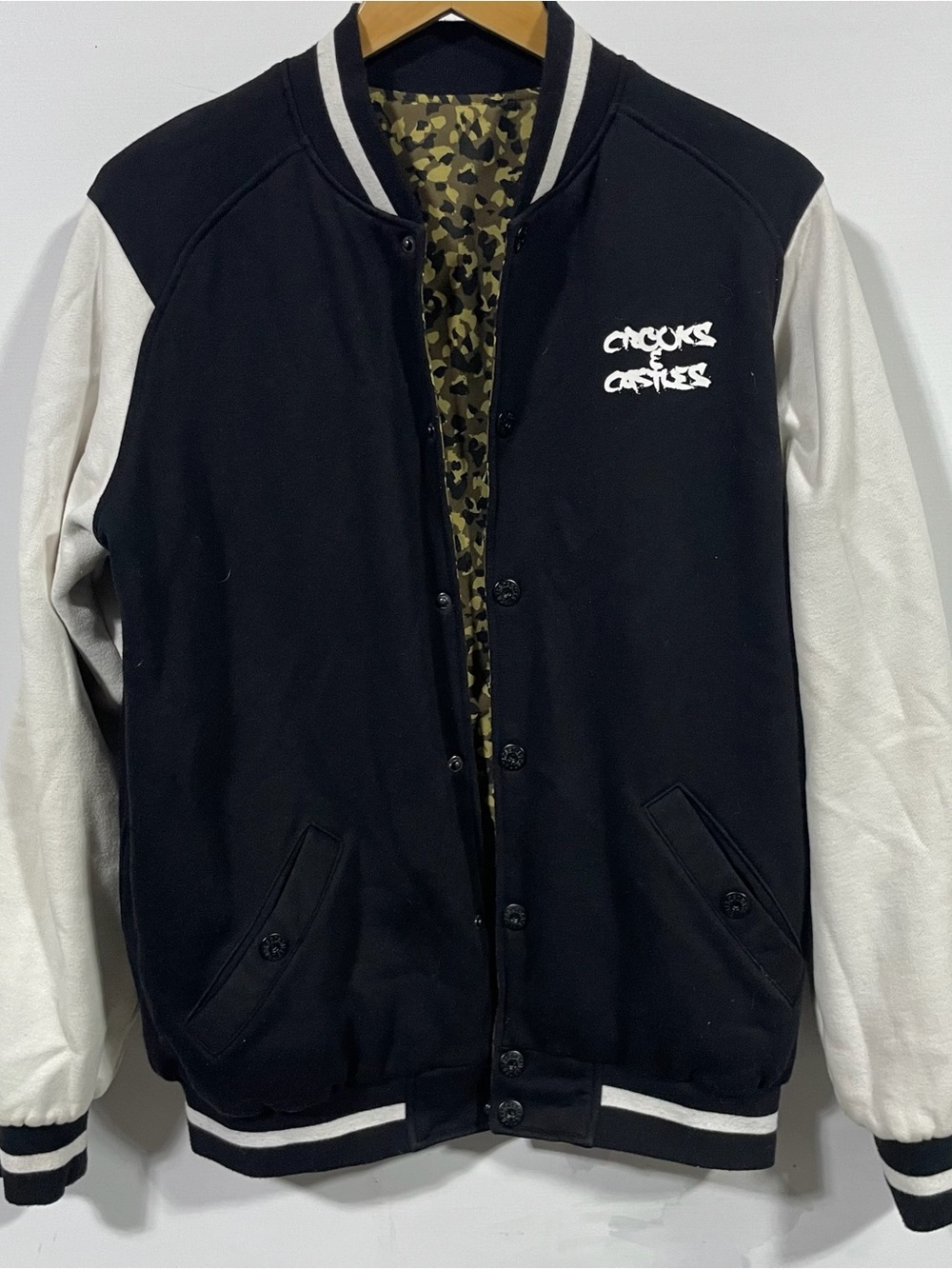 Crooks & Castles Black and White Varsity Bomber Jacket